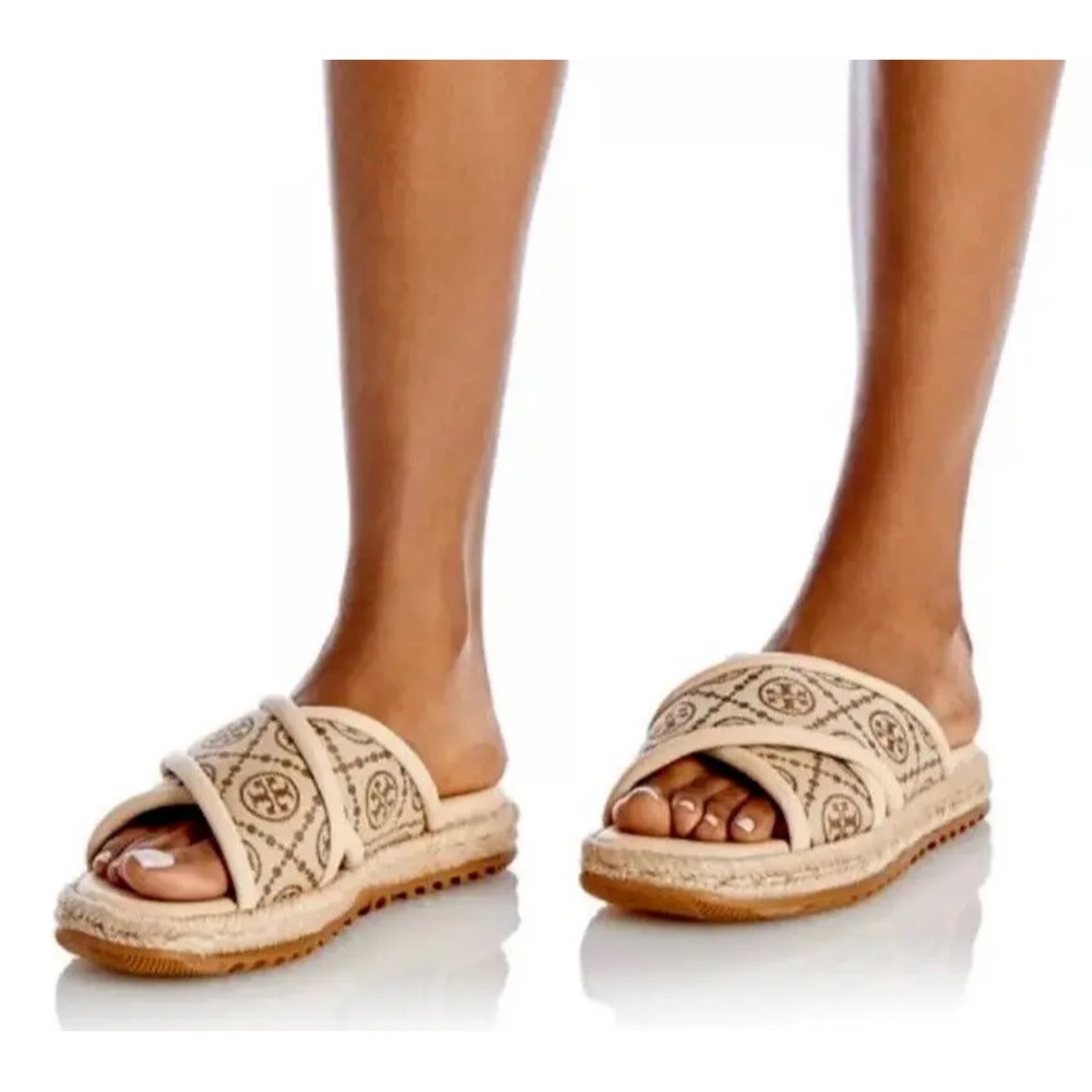 NWT Tory Burch T MONOGRAM CRISSCROSS ESPADRILLE SLIDE